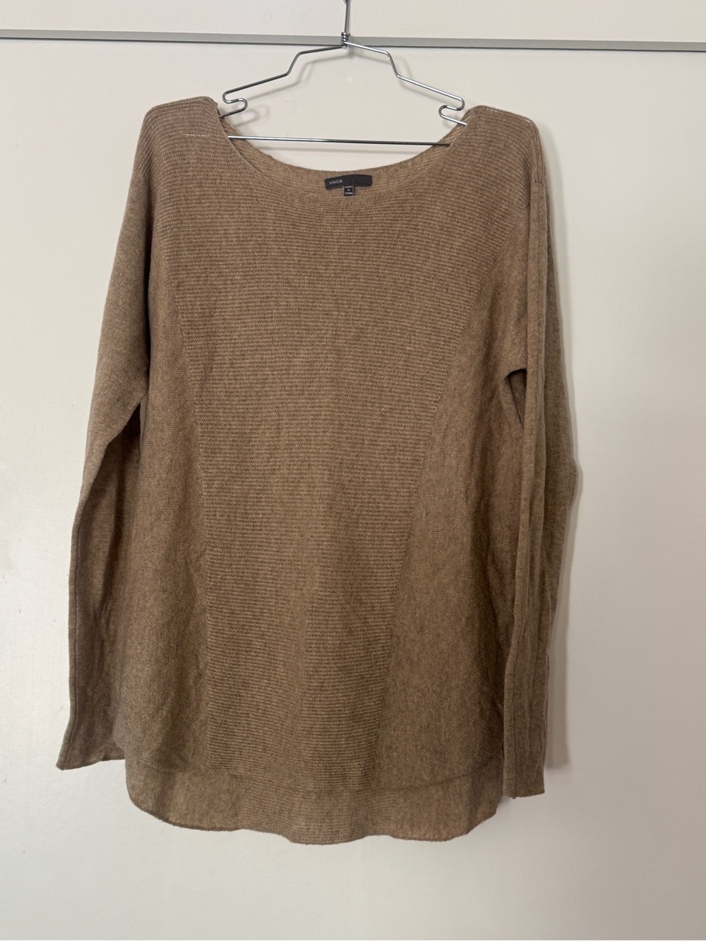 Vince Boatneck Lightweight Cashmere Textured Sweater - Taupe/Brown Med.